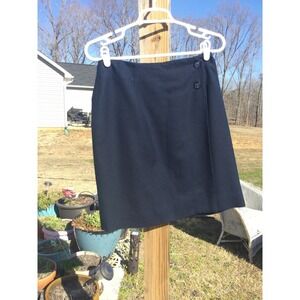 Vintage Talbots petites womens wool mini skirt 8P 8 button navy blue academia